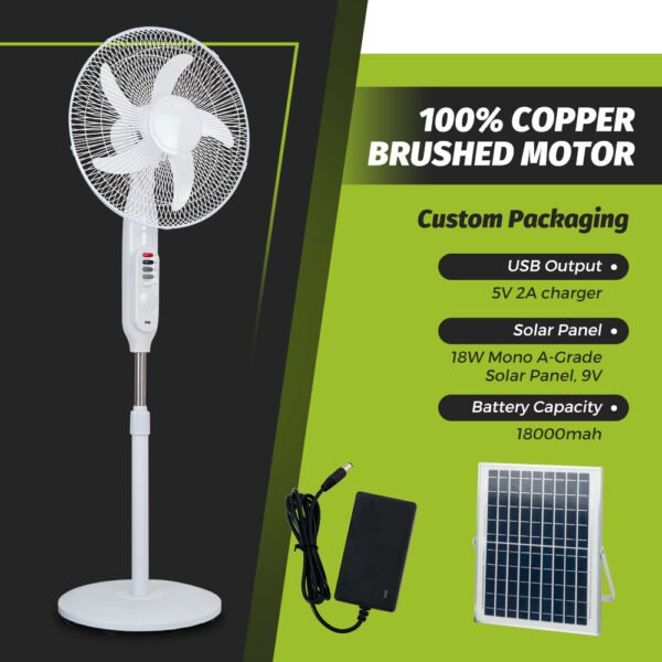 Ventilador 16 Inch Solar Fan 25W 18000mah Portable Rechargeable Stand Solar Fan with Solar Panel - 198主图2