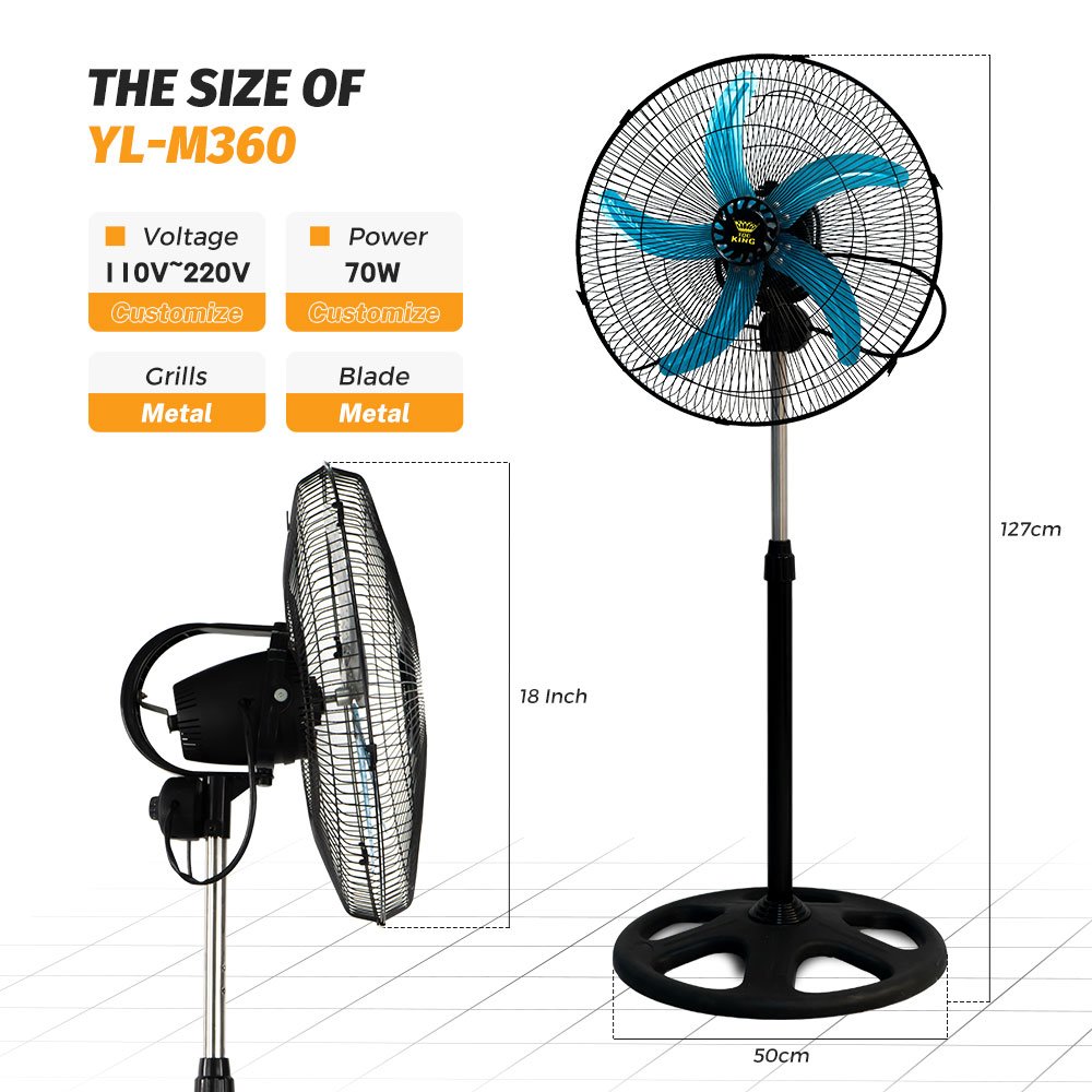 360 Degree Industrial Fan 18 Inch Ventilador 110V 90W AC Aluminum Copper Motor Stand Fan - 2 360 Degree Industrial Fan 18 Inch Ventilador 110V 90W AC Aluminum Copper Motor Stand Fan - Image 2