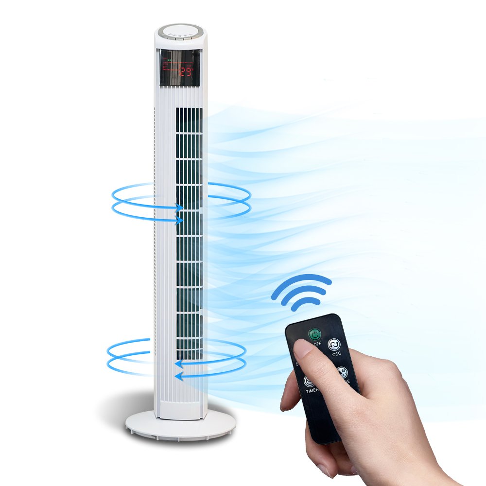 Remote Control 36 Inch Floor Fan Stand Fan With LCD Display 7.5H Timer Oscillating Bladeless Tower Fan - 4 Remote Control 36 Inch Floor Fan Stand Fan With LCD Display 7.5H Timer Oscillating Bladeless Tower Fan - Image 4