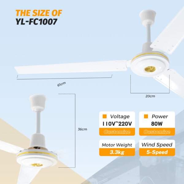 参数 56 Inch Ceiling Fan Copper Motor Living Room Iron Leaf Ceiling Fan Household Three-blade Ceiling Electric Fan - 参数