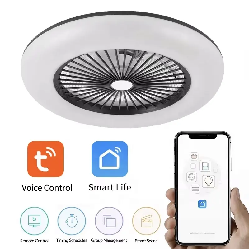 22 Inch Ceiling Fan Hidden Blades APP Remote Control Chandeliers Pendant Lights LED Ceiling Fan Lamp - 2 22 Inch Ceiling Fan Hidden Blades APP Remote Control Chandeliers Pendant Lights LED Ceiling Fan Lamp - Image 2